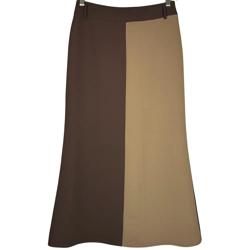 La Gazzetta Long Skirt Womens Lined‎ Zip Slit Belt Loop Sz 8 Brown/Olive Classic